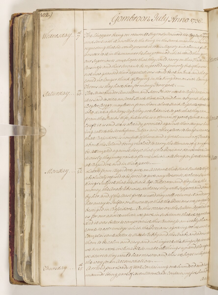 Diary and Consultations of Mr William Cockell, Agent of the East India Company at Gombroon [Bandar-e ʻAbbās] in the Persian Gulf, commencing August 1735 and ending July 1736 [&lrm;345v] (104/110)