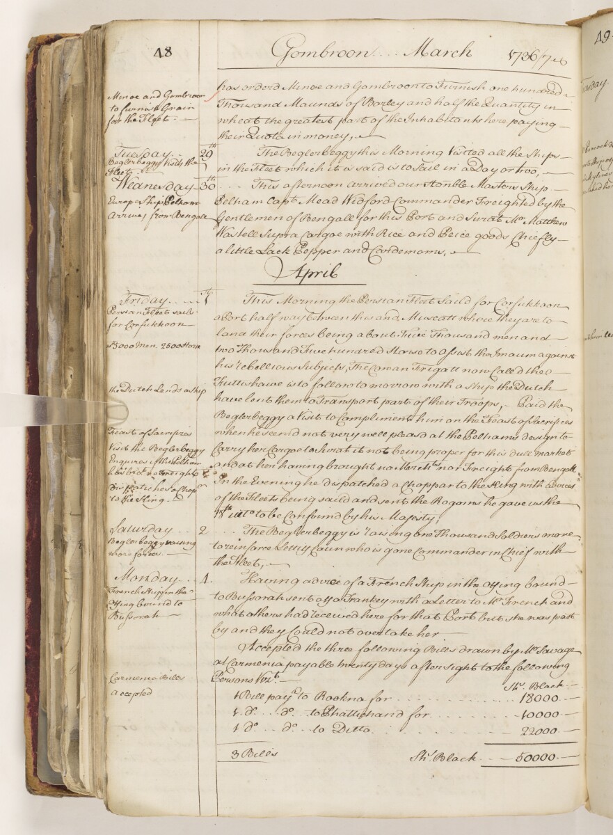 Diary and Consultations of Mr William Cockell, Agent of the East India Company at Gombroon [Bandar-e ʻAbbās] in the Persian Gulf, commencing August 1736 and ending July 1737 [&lrm;375v] (52/78)
