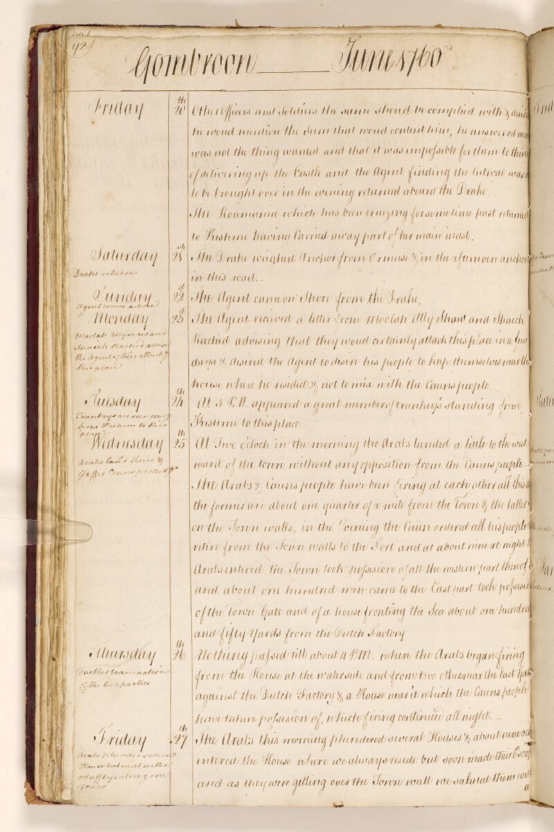 Diary and Consultations of Mr Alexander Douglas, Agent of the East India Company at Gombroon [Bandar-e ʻAbbās] in the Persian Gulf, commencing 16 January and ending 31 July 1760 [&lrm;50v] (107/120)