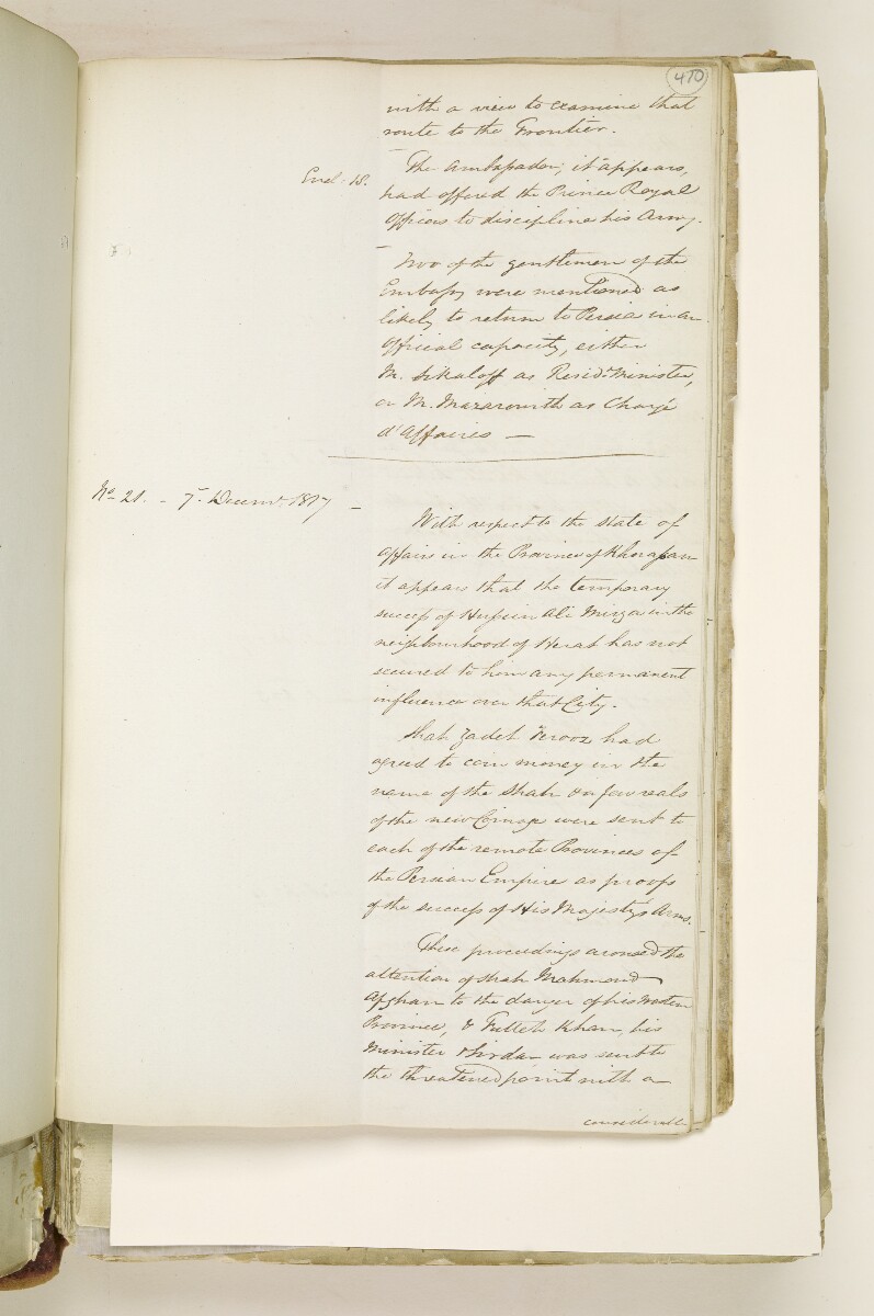 'Memoranda from Dispatches from Mr Willock H. M. Chargé d'Affaires at the Court of Persia, to Viscount Castlereagh' [&lrm;470r] (31/50)