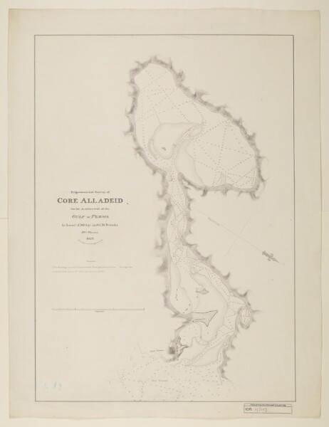 Trigonometrical survey of Core Alladeid on the Arabian side of the Gulf of Persia. By Lieuts. J. M. Guy and G. B. Brucks, H. C. Marine. Drawn by Lieut. M. Houghton, H.C.M. IOR/X/3693